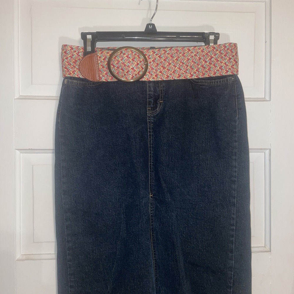Fossil Colorful Woven Belt Genuine Leather Trim‎ Brass Buckle Boho Womens Med